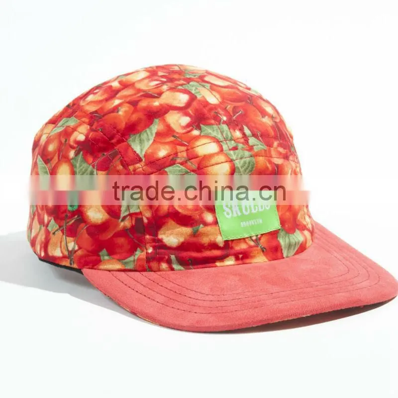 Fruit pattern 5 panel hat custom cotton 3D digital printed 5 panel hat