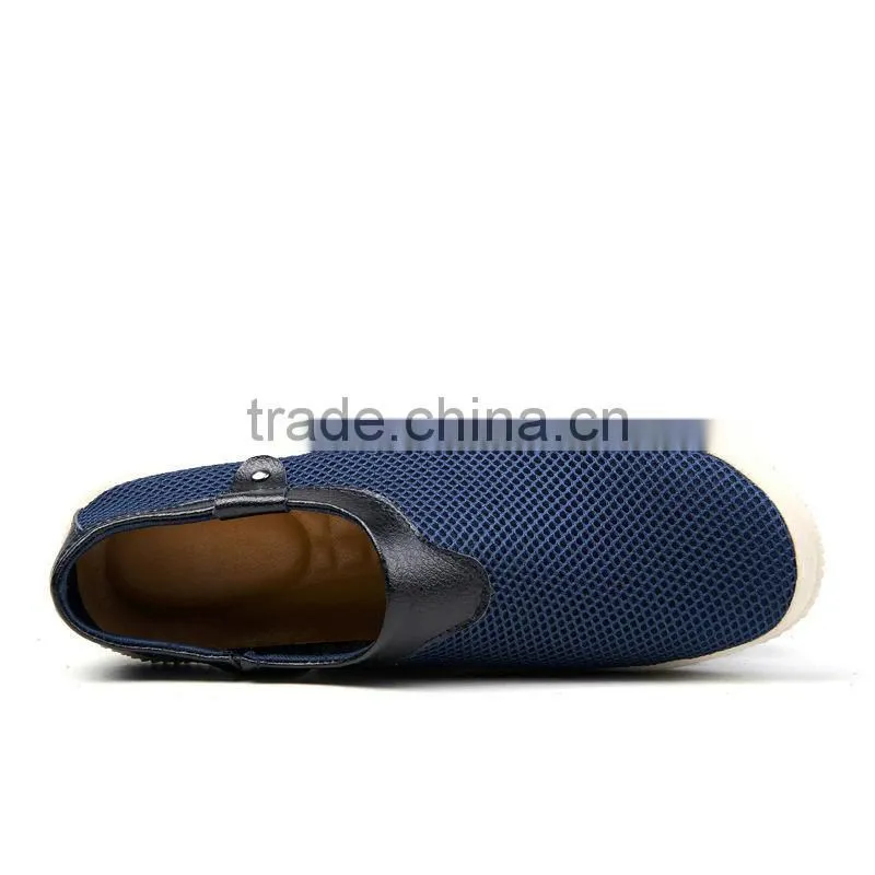 fashion cow split leather casual shoes for men in summer, high quality ventilation mesh shoes casual for male