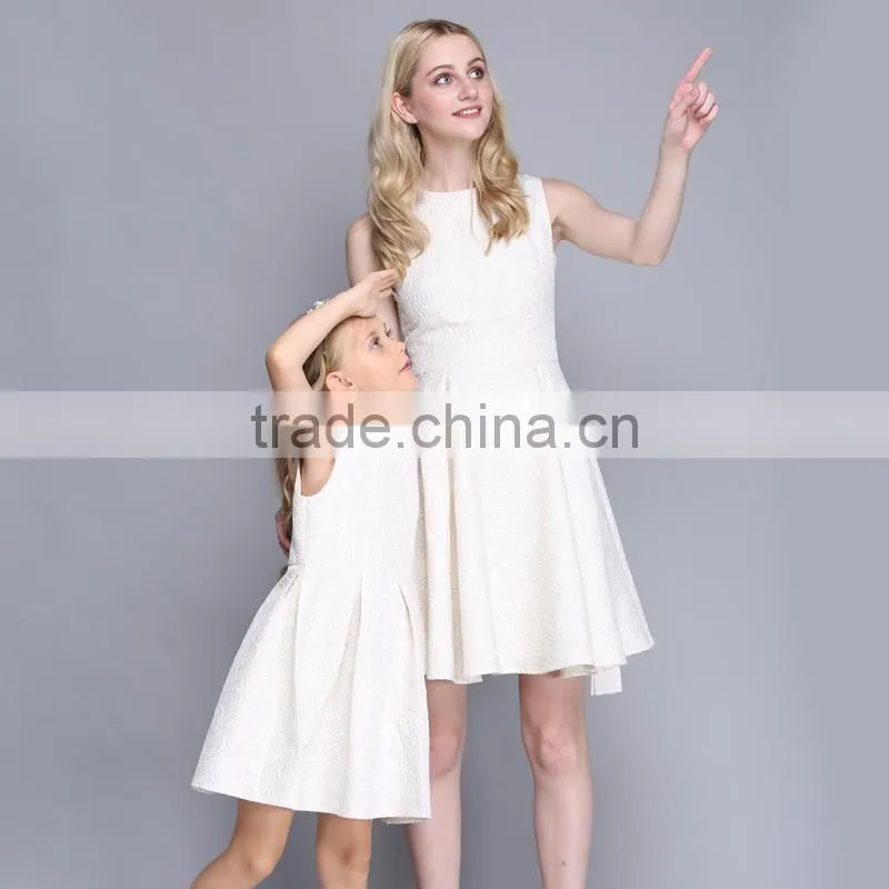 High-Grade Sleeveless Mother Daughter Matching Dress White Family Matching Clothing