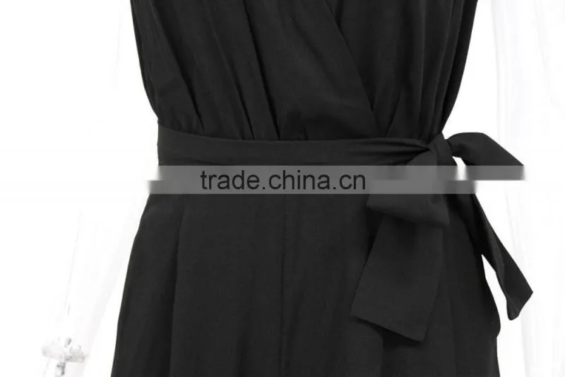 Fashion One Piece V Neck Sexy Sleeveless Wide Leg Ladies Jumpsuit For Wholesale 2017