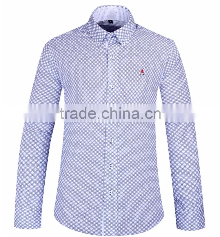 2017 customized printing men's long sleeve shirt with contrast collar and cuff