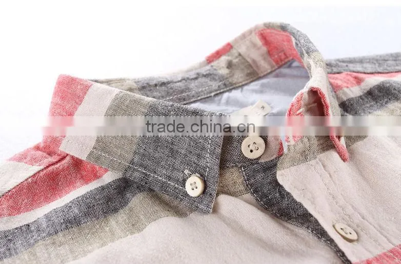 New fashion style woven linen & cotton short sleeve men shirt 2016