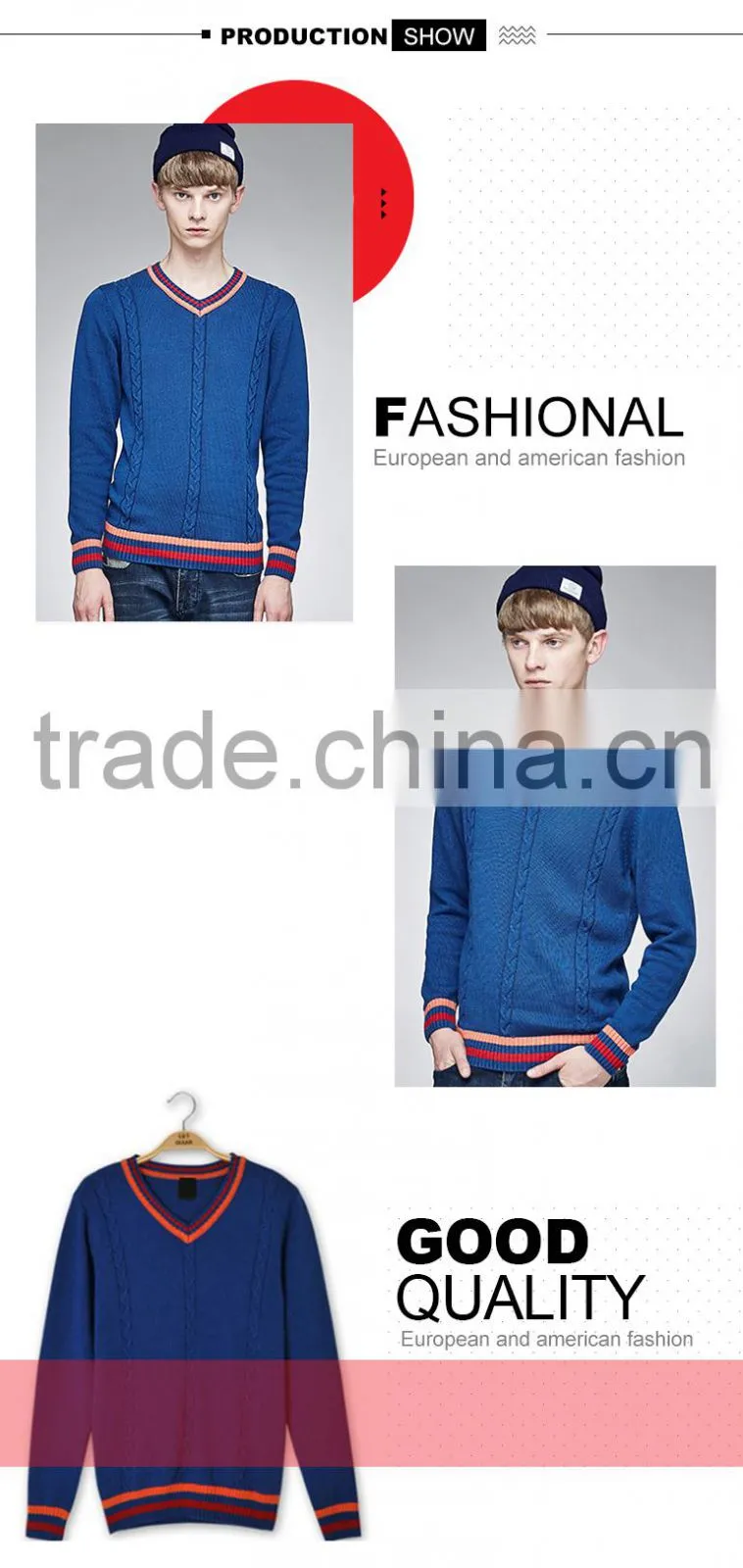 2017 hot lowest price v neck sweater pullover knitting models for men