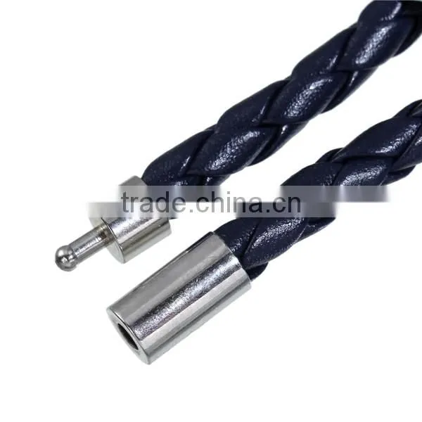 Simple Design Braided Cord Silver Tone Deep Blue Leather & Copper Bracelets