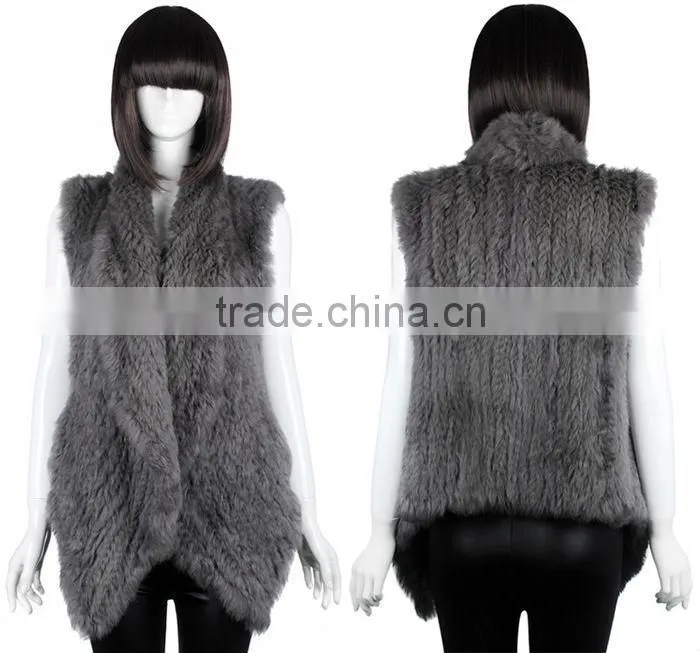 YR078 Fashion Women style Top Quality Hand Knit Real Rabbit Fur Sleeveless Vest/Australian Market Cropped Rabbit fur Waistcoat