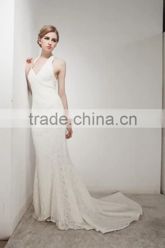 Mermaid Halter Neck Court Train With Elegant Lace Wedding Dress AS30602