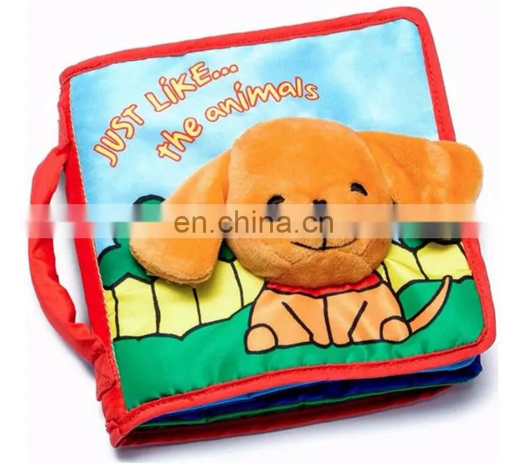 3D stuffed animal dog head baby cloth book for early educational learning