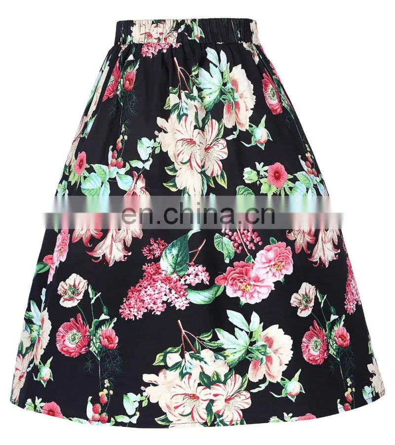 Grace Karin Women's Vintage Retro Pleated Cotton Floral Printed Summer Skirt 5 Patterns CL010401-4