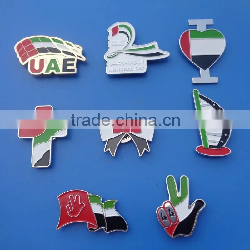 UAE flower magnet pin silver badge customized metal badge
