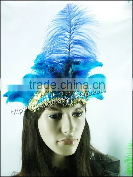 handmade wholesale blue natural ostrich feather headdress indian