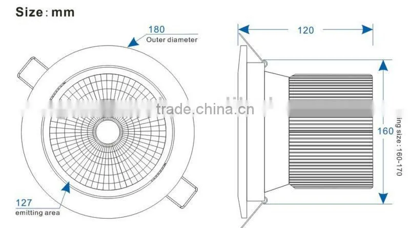 100lm/w CRI>82 Commercial lighting 40W LED COB Ceiling Downlight