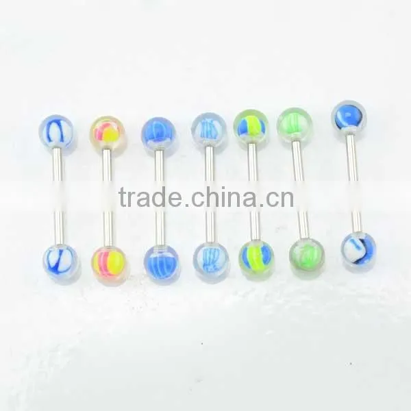 Top quality steel bar camouflage resin ball personalized cheap tongue rings