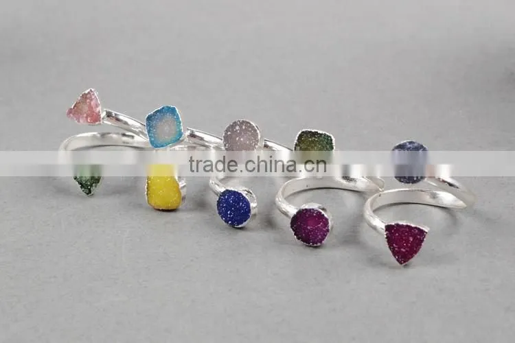 Druzy wrapped stone ring in sterling silver gems ring silver rings with cheap price