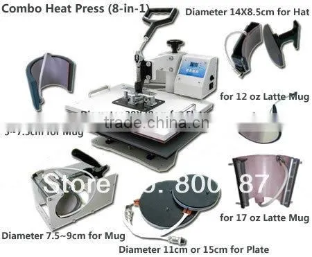 Low cost 8 in 1 heat press machine for Tshirt /Mug/Cap/Plate, better than screen printing