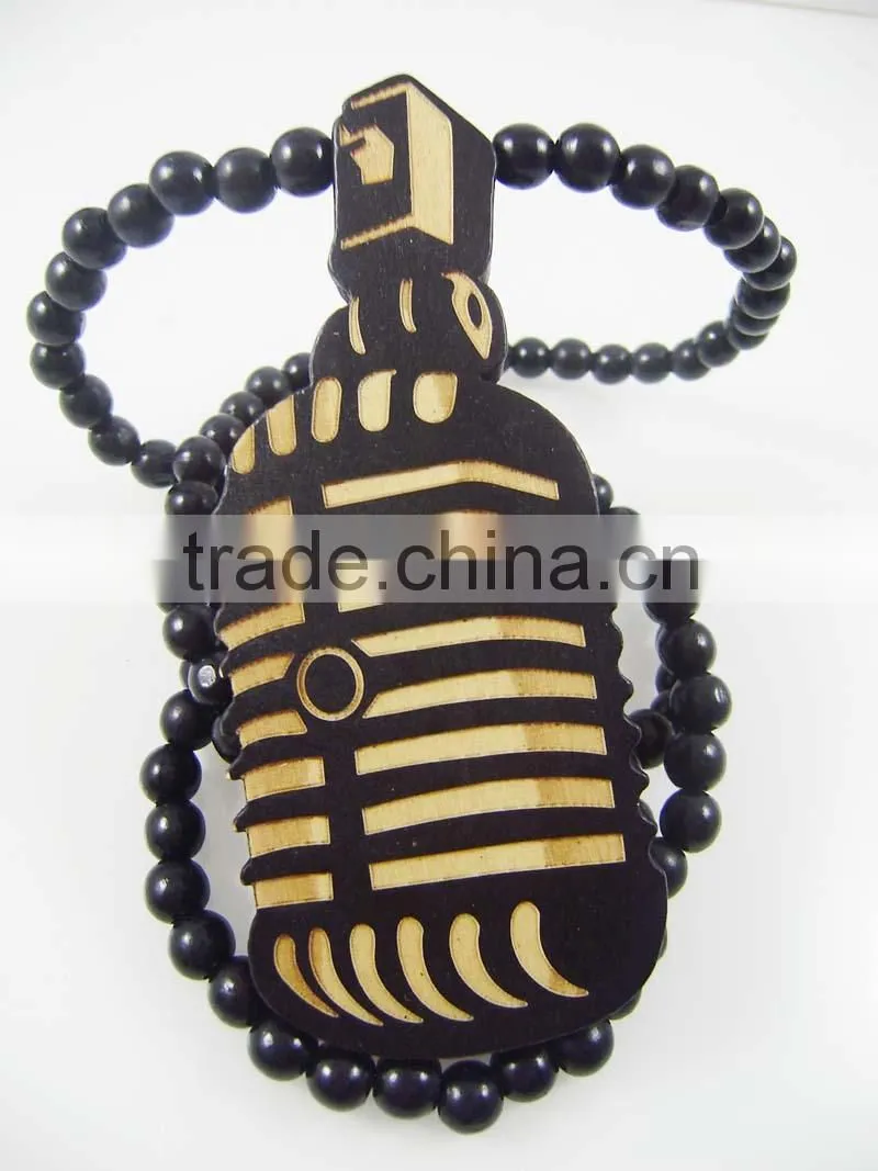 Men's microphone good Pendants Fashion Wood Hip Hop Rosary Chain Beads Necklaces
