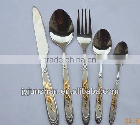SS flatware set of 24pcs with 24K true gold and Swan on the handle