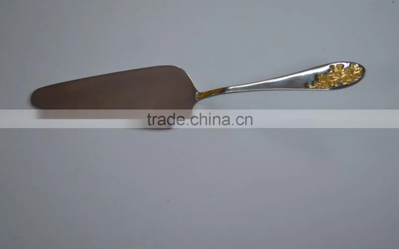 High-end grade stainless steel cake server with 24K golden plating