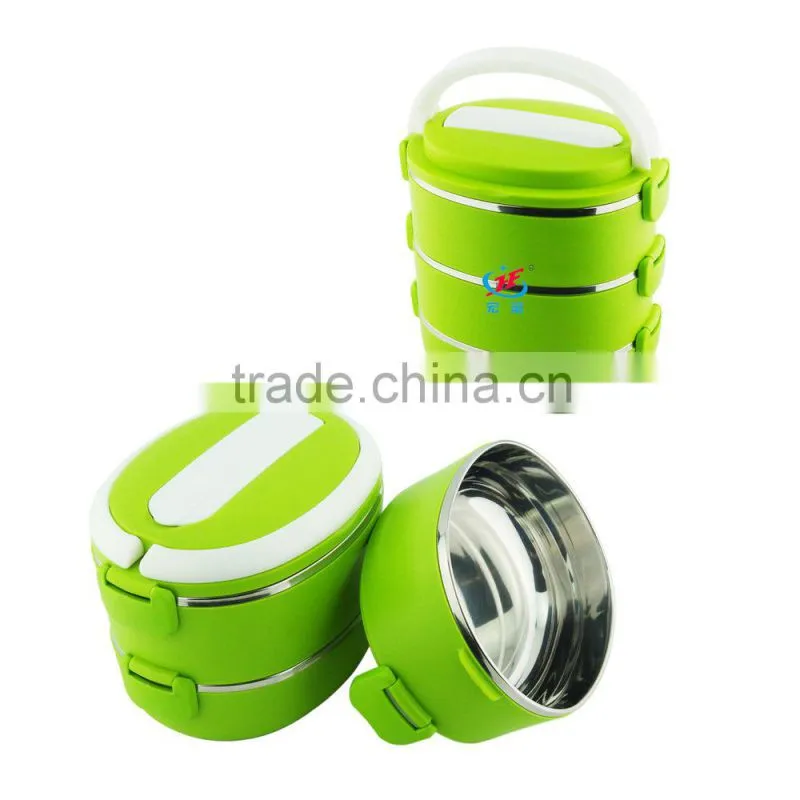 2014 new design printed bento stainless steel and PP plastic lunch box 3 tiers with buckle