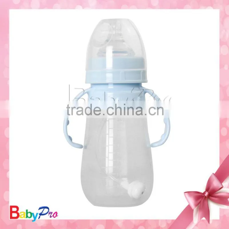 China alibaba supplier eco-friendly material cute form baby bottle silicone bottle handle new feeding bottle