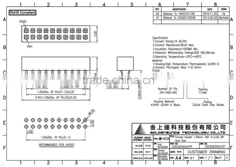 1.0mm Female Header Connector