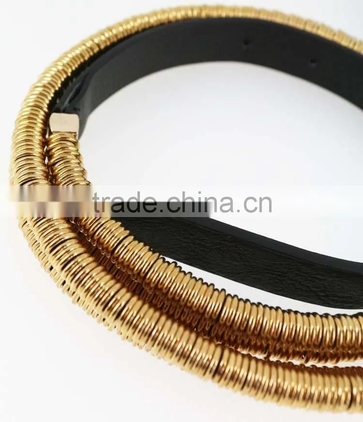 2015 fashion dress PU belt with shiny gold metal accessories in yiwu