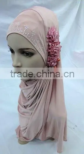 H061 latest muslim hijab with 3 pieces flower,islamic scarf