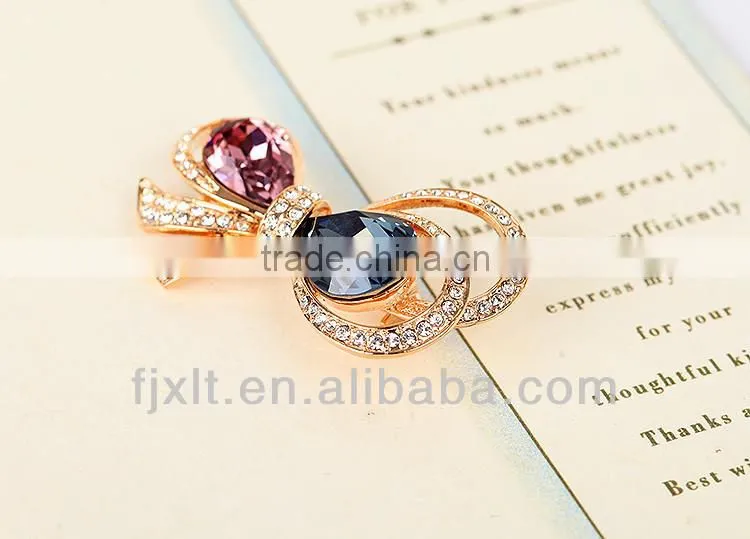 Hot Sale Fashionable 925 Sterling Silver Colorful Crystal Bow Brooch