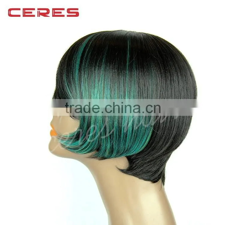 ombre green full lace wigs human hair wholesale two tone lace front short bob wigs with bangs