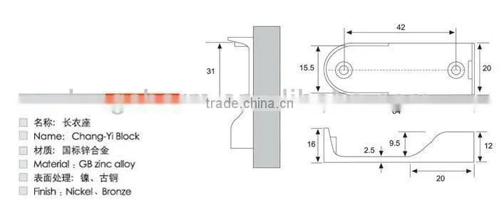 wardrobe hanging rails series / clothes hanging rail bracket