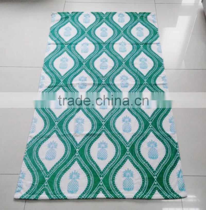 100% cotton green color special pineapple design printing beach towel pareo ethnic felling beach towel