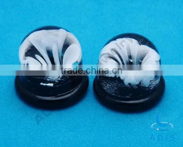 Black bottom pyrex glass 0g ear plug piercing glass body jewelry