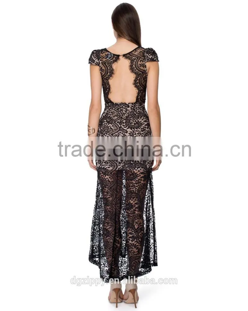 2016 Women lace design all night dance dress/Side split latest night dress/Ladies western style prom dress
