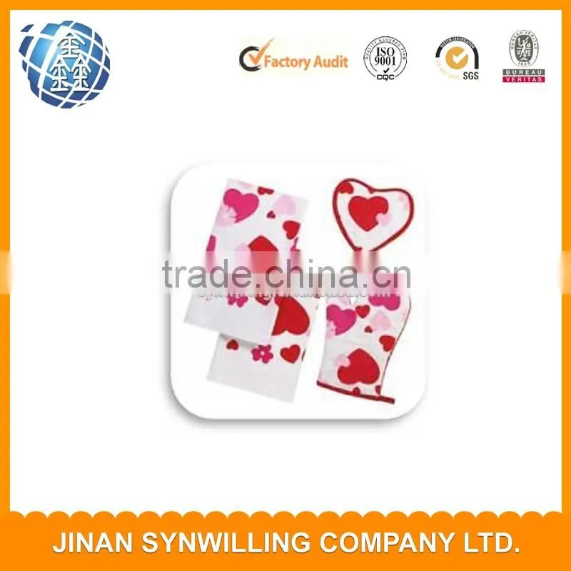 100% cotton apron set heart printed kitchen towels heart towels heart shaped tea set