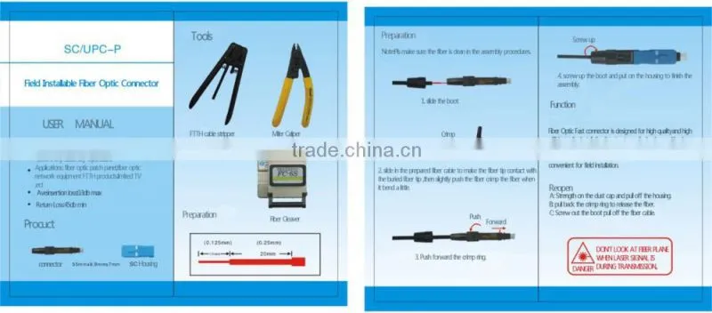 Factory Selling sc upc 3M type fiber optic fast connector/Fiber optic quick connector/ optical fiber quick connector