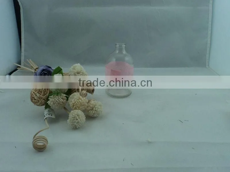 120ml round glass frangrance diffuser, custom made transparent flower reed diffuser, aroma bottle with silk ribbon wholesale