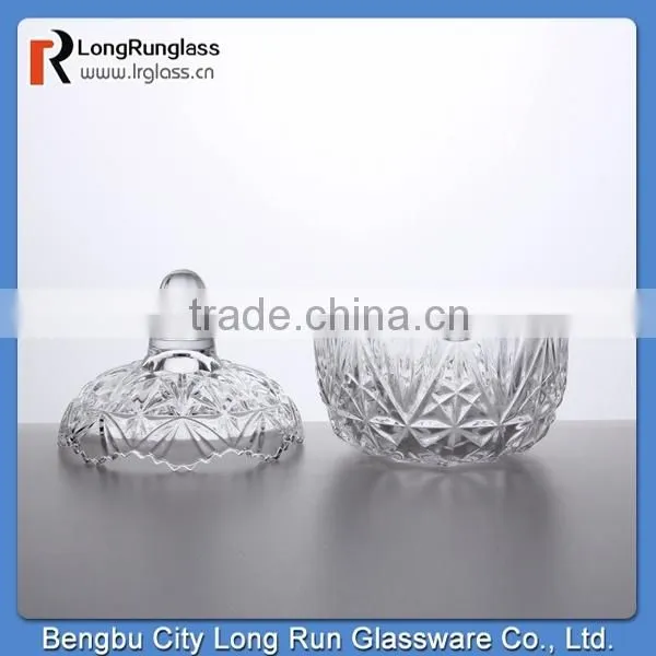 LongRun 284ml elegant design machine pressed beautiful glassware high quality glass holder with lid