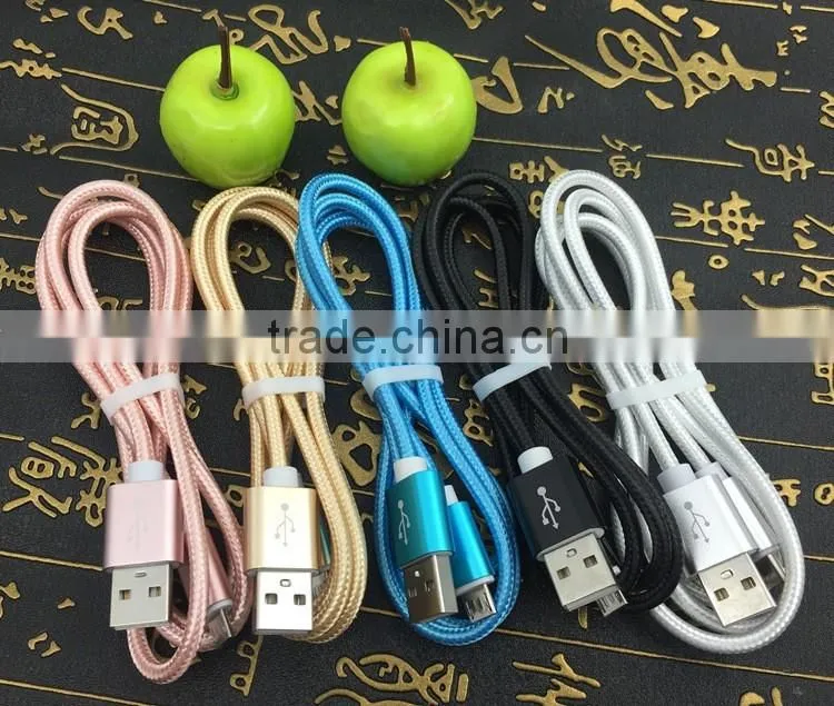 Durable 1m nylon braided usb cable for android phones, micro usb v8 charger cable charging cord