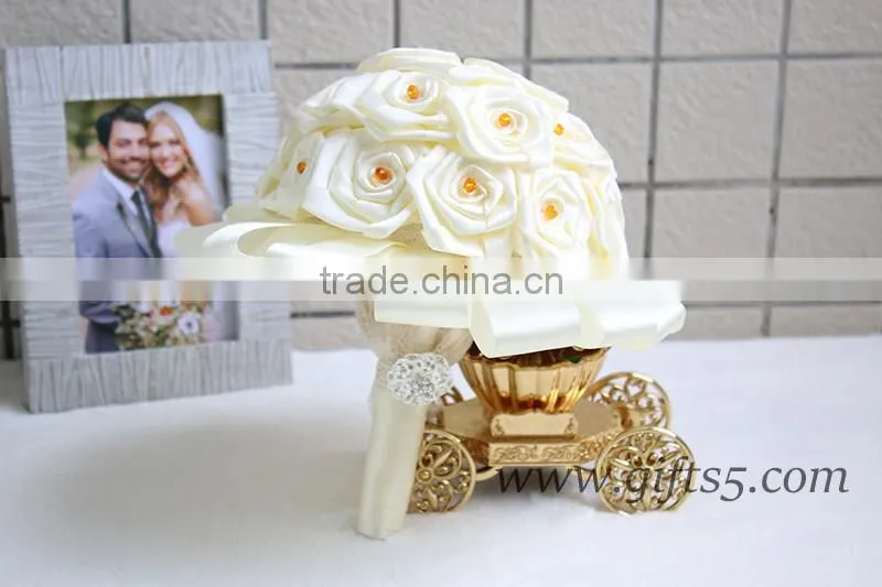 Elegant Handmade Flowers with Roses Wedding Bouquet Beads Rhinestone