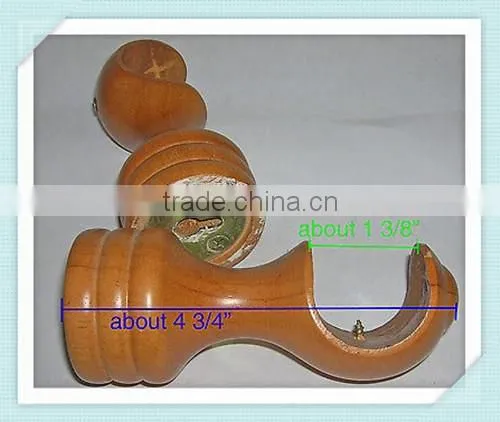 2 PAIR Large Wood Curtain Drapery Rod Finials, Balls Crown Pair of Brackets,Curtain Rail Bracket