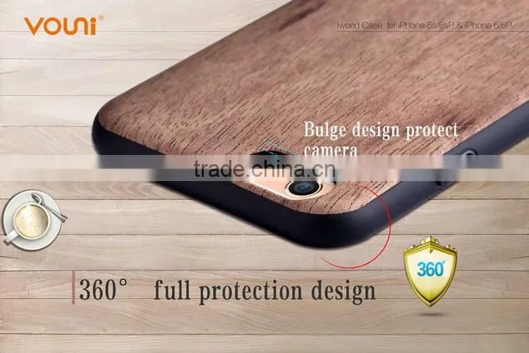360 Degree Full Protective TPU+Red Sandal Wooden Back Cases Cover For Iphone 6 6S 6 Plus