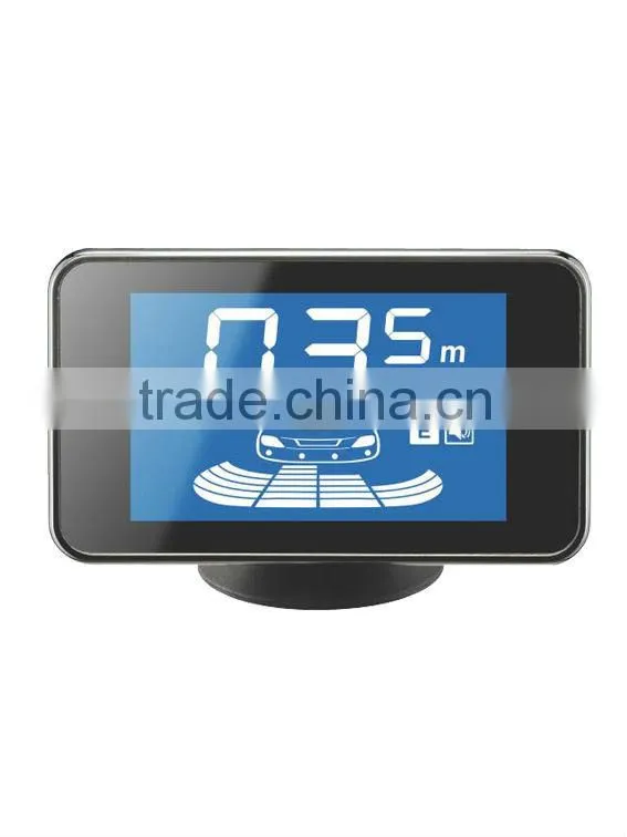 Auto car reversing sensor PTS with wide screen blue LCD display with matt silver metal frame