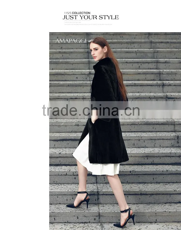 Factory sale long black natuarl mink fur women coat in China