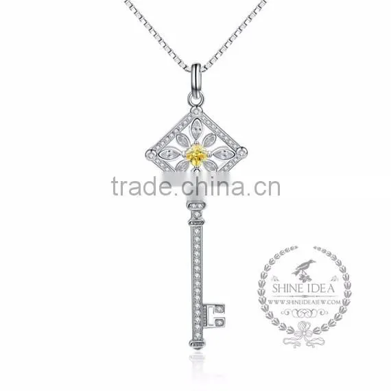 925 sterling silver rhinestone yellow zircon key pendnat charm idea jewelry fashion women necklace jewelry supplies 6360471