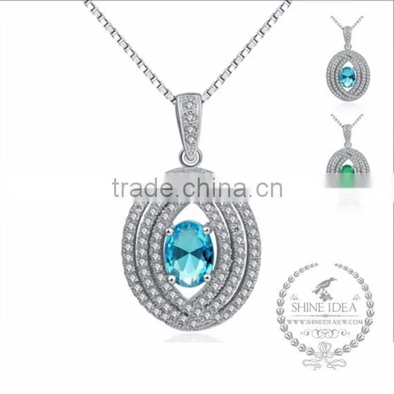 925 sterling silver green,blue zircon creative pendant necklace fashion women necklace supplies 6360449