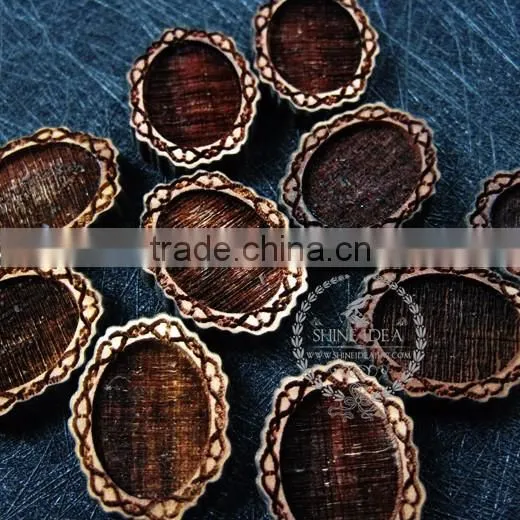 18*13mm setting size vintage style natual log wood bezel carving flower pendant setting DIY findings supplies 1421083