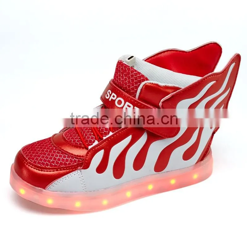 led shoes Charming Flat Lace Up Comfortable kids Led Shoes With PU Wings