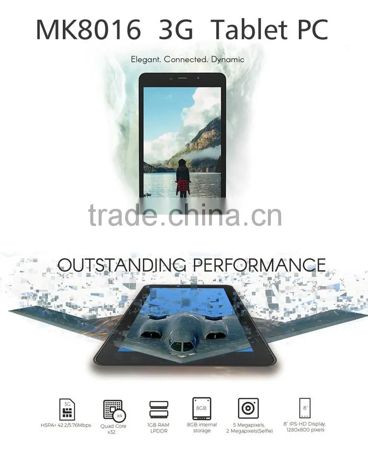 2016 Christmas gift Quad core dual-camera 1280*800px 8 inch 3G tablet pc
