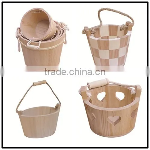 flower water bucket garden wooden rolling garden bucket