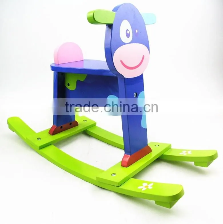 High quality wooden baby toy Calf rocking horse balance