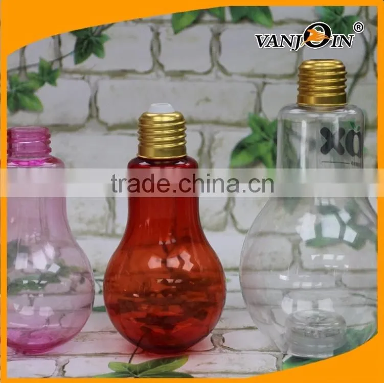 Clear 320ml Bulb Bottles PET Plastic with Different Caps for Beverage Packages